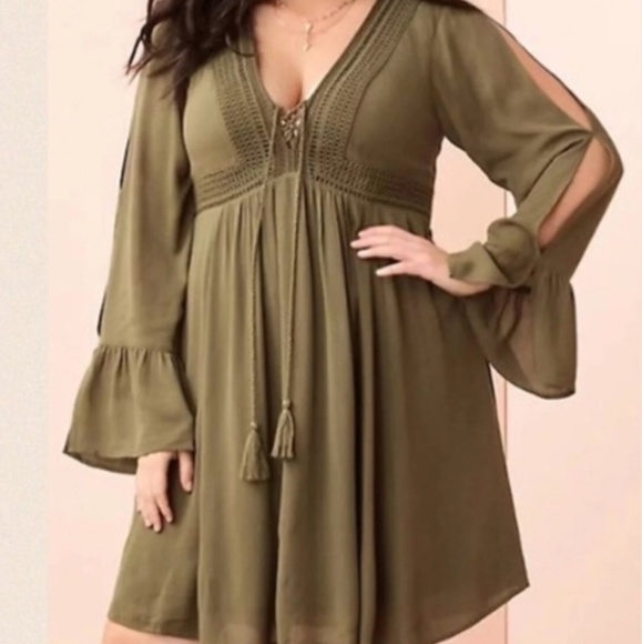 olive green bohemian dress